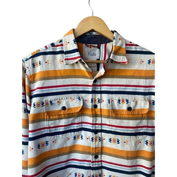 Koto Western Aztec Retro Vintage Long Sleeve Cowboy Button Down Size Medium - Picture 2 of 9